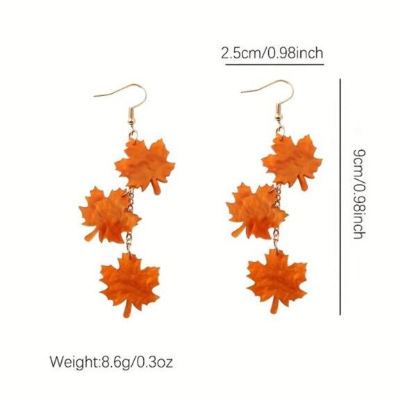 Autumn Style Long Maple Leaf Acrylic Long Earrings Retro Beautiful Ear Jewelry - Picture 5 of 6